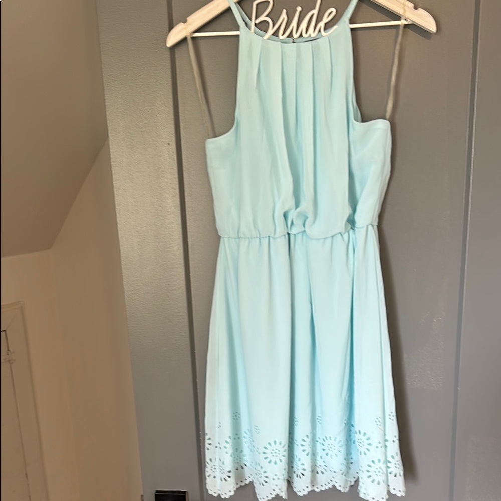 Light Blue Sleeveless Dress with Eyelet Hem